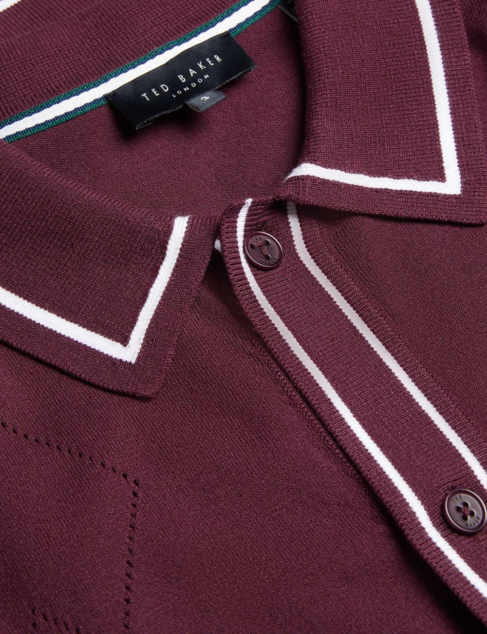 Men Ted Baker ELMDON - Pointelle Diamond Knitted Long Sleeve Casual Shirts Maroon | BCPK09861