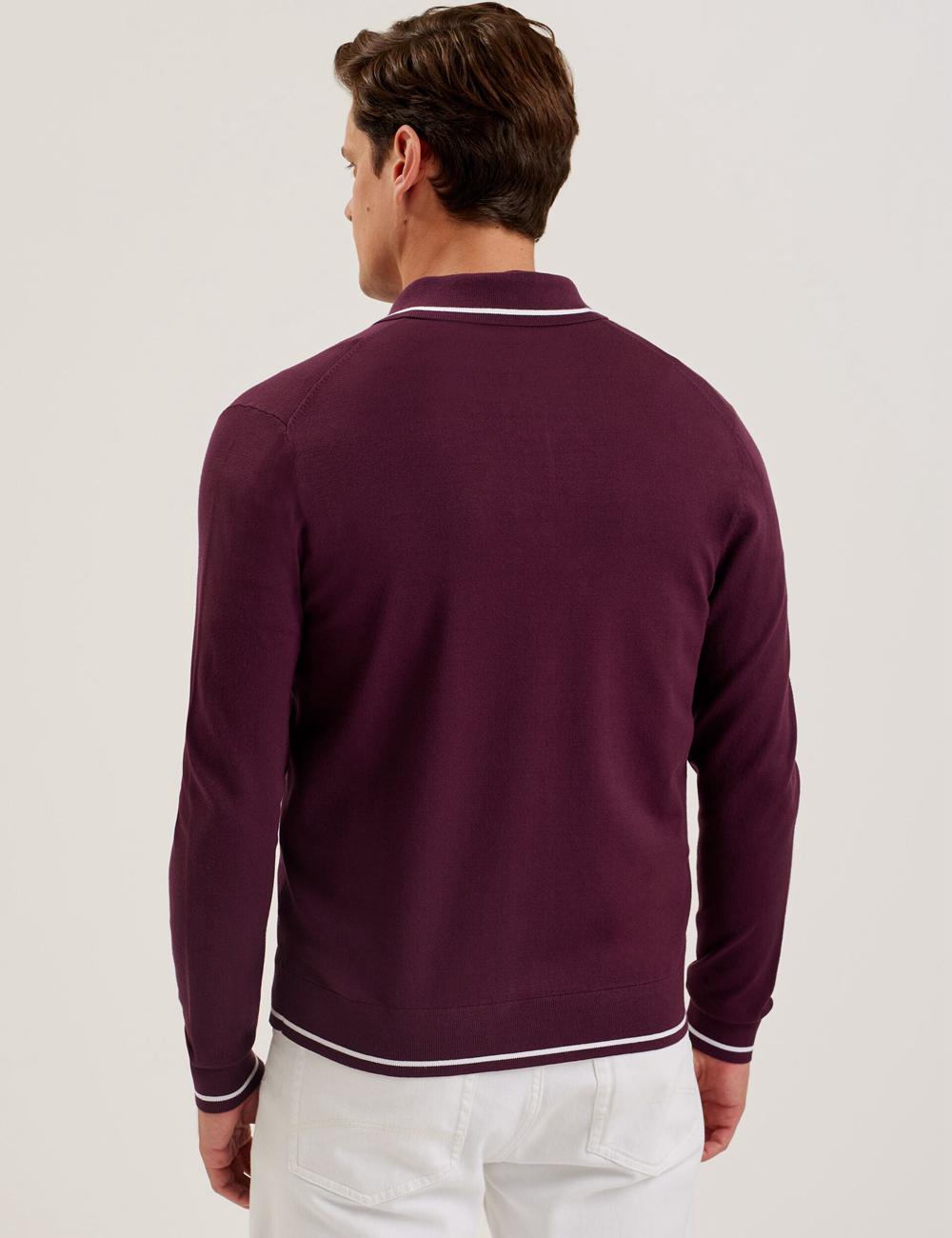 Men Ted Baker ELMDON - Pointelle Diamond Knitted Long Sleeve Casual Shirts Maroon | BCPK09861