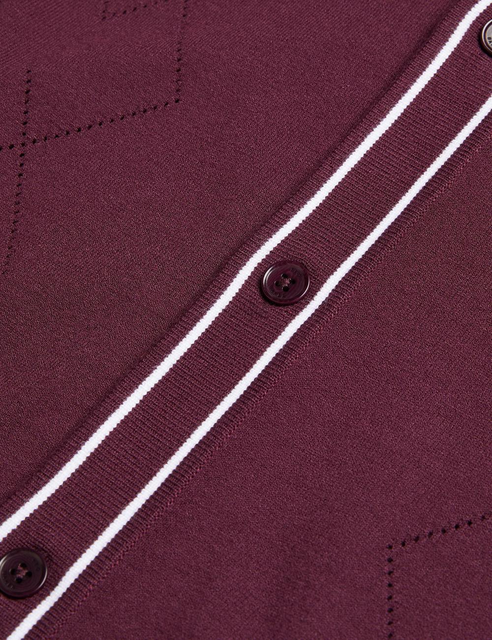 Men Ted Baker ELMDON - Pointelle Diamond Knitted Long Sleeve Casual Shirts Maroon | BCPK09861