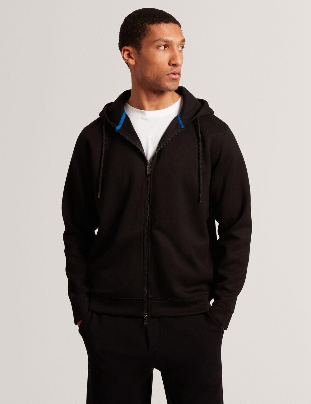 Men Ted Baker EPIO - Zip Through Neoprene Hoodies Black | UBVL29347