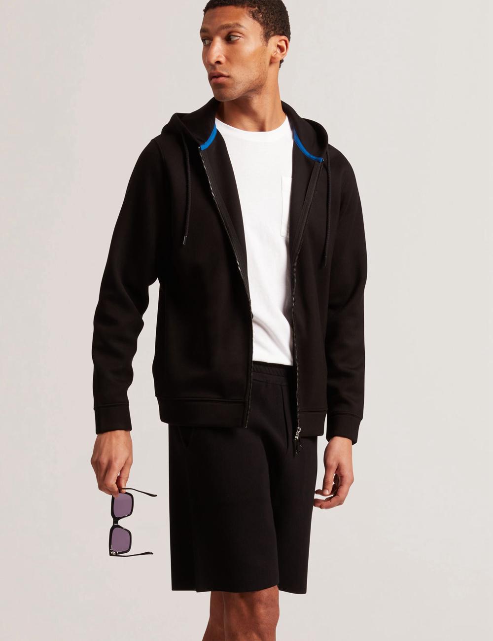 Men Ted Baker EPIO - Zip Through Neoprene Hoodies Black | UBVL29347