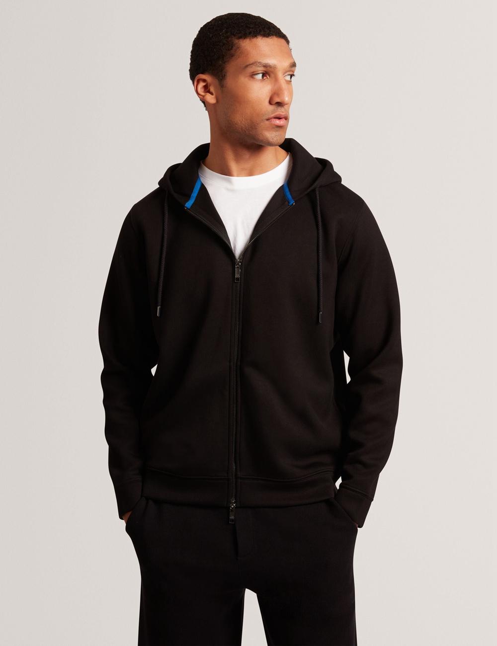 Men Ted Baker EPIO - Zip Through Neoprene Hoodies Black | UBVL29347