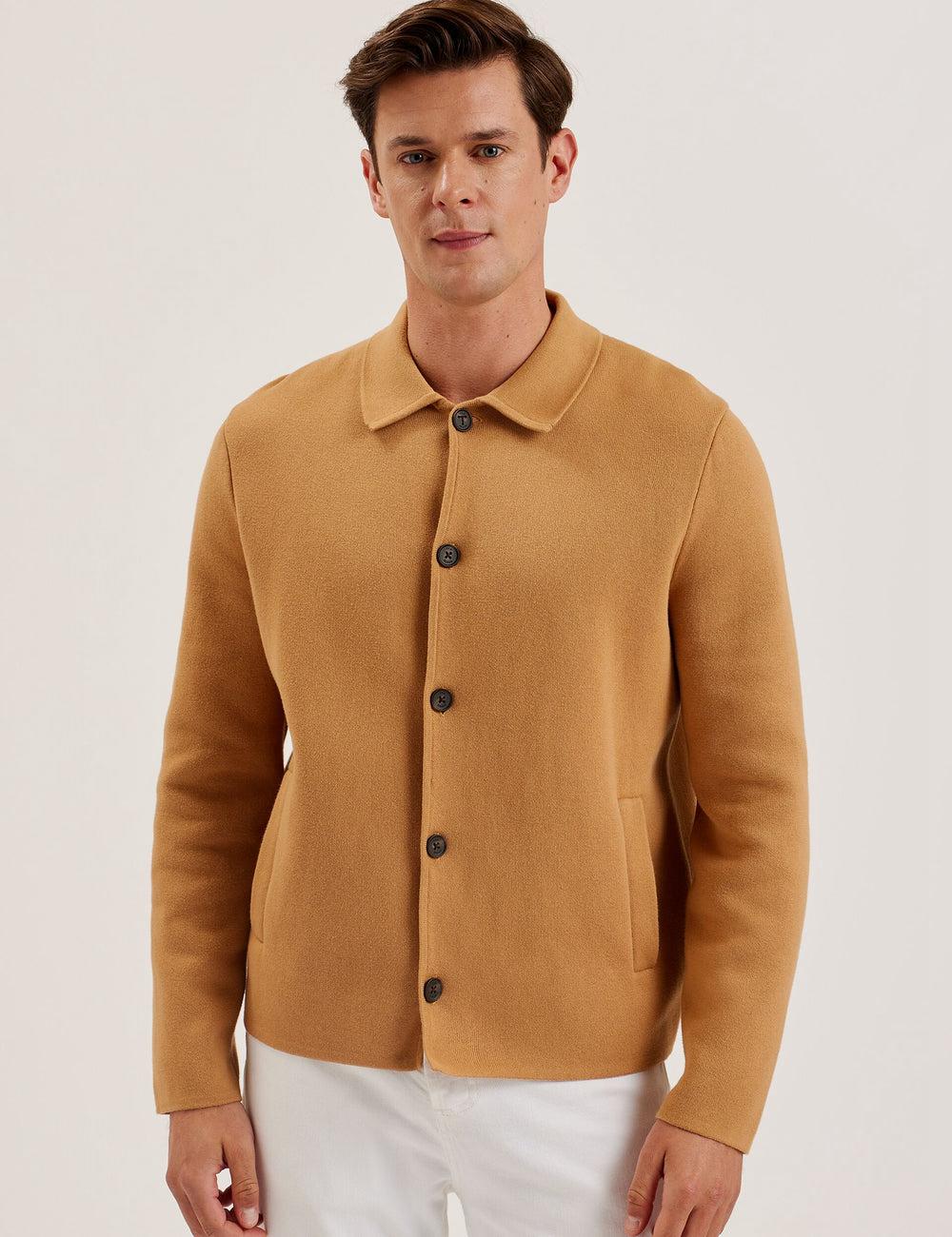 Men Ted Baker FREDER - Knitted Cotton Blend Overshirts Brown | YWQC29468