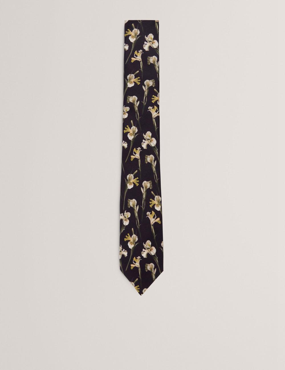 Men Ted Baker FRINTON - Orchid Floral Print Silk Ties Black | RKSE75208