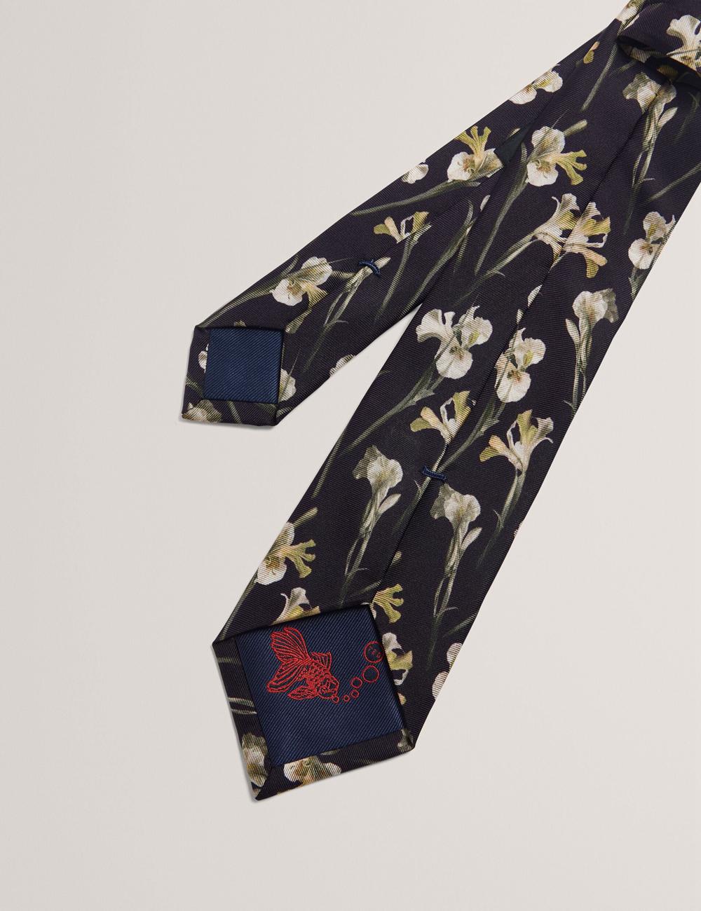 Men Ted Baker FRINTON - Orchid Floral Print Silk Ties Black | RKSE75208