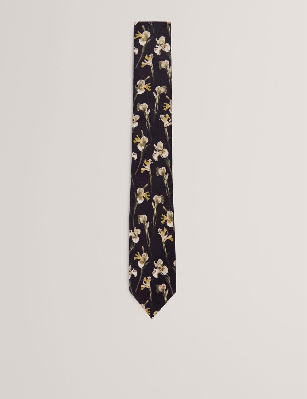 Men Ted Baker FRINTON - Orchid Floral Print Silk Ties Black | RKSE75208