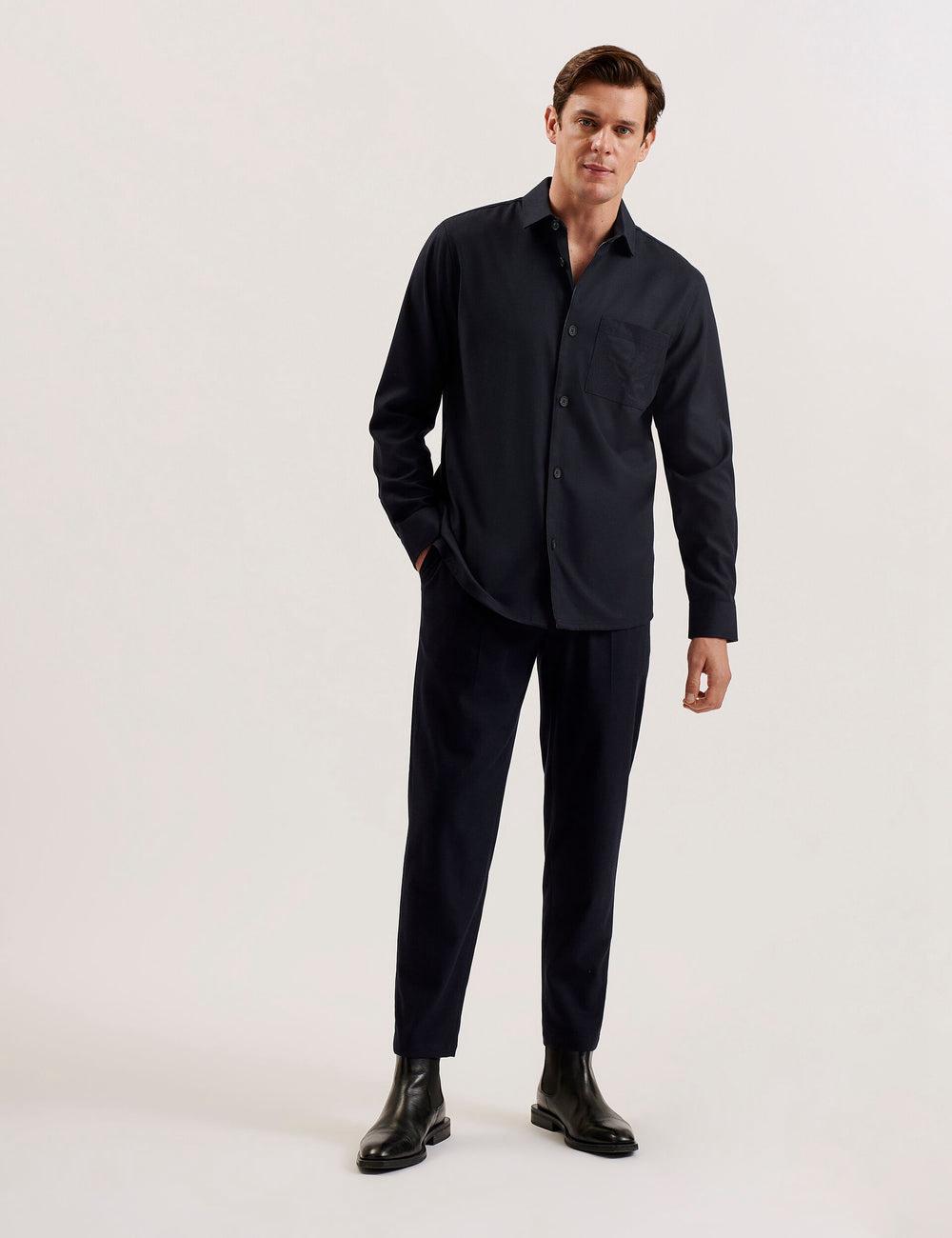 Men Ted Baker GAIUS - Wool Blend With Pocket Detail Casual Shirts Navy | TMIW19458