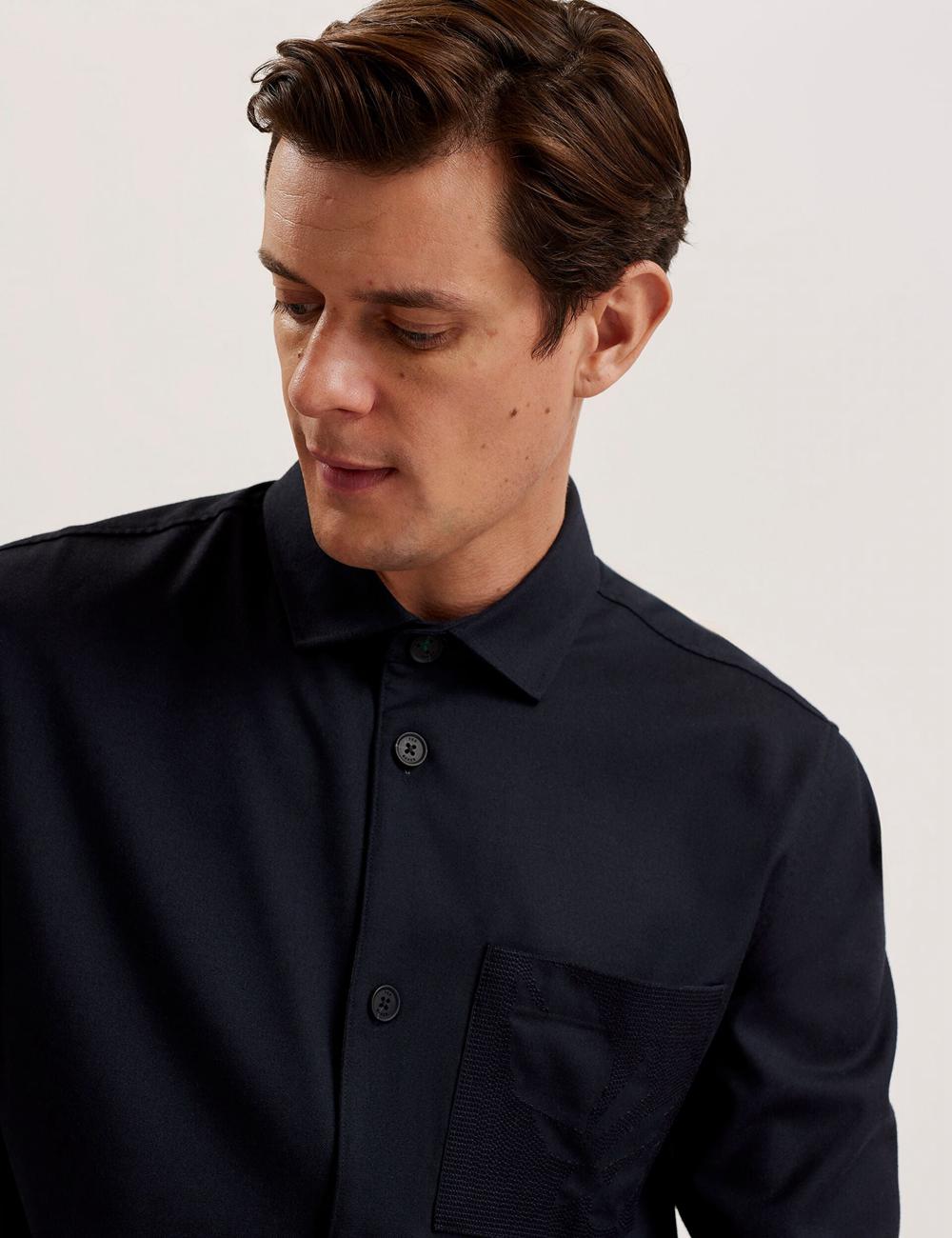 Men Ted Baker GAIUS - Wool Blend With Pocket Detail Casual Shirts Navy | TMIW19458