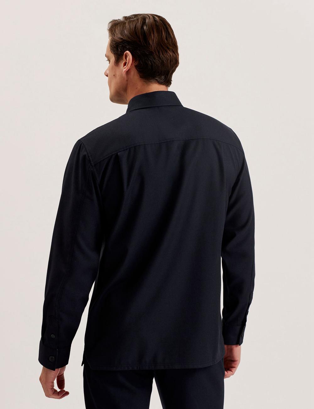 Men Ted Baker GAIUS - Wool Blend With Pocket Detail Casual Shirts Navy | TMIW19458