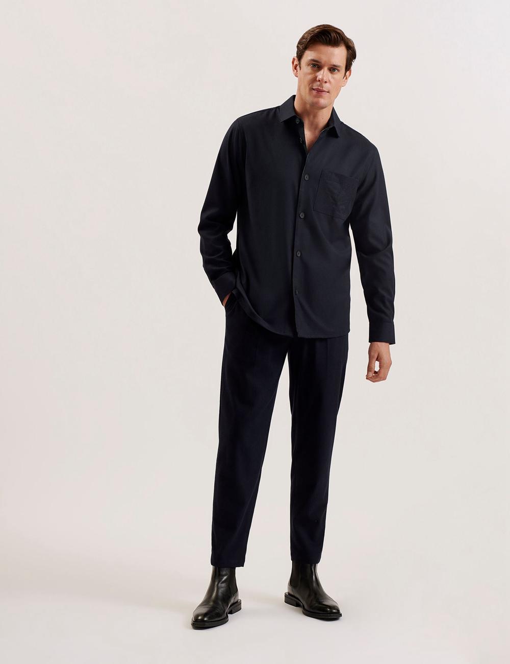 Men Ted Baker GAIUS - Wool Blend With Pocket Detail Casual Shirts Navy | TMIW19458