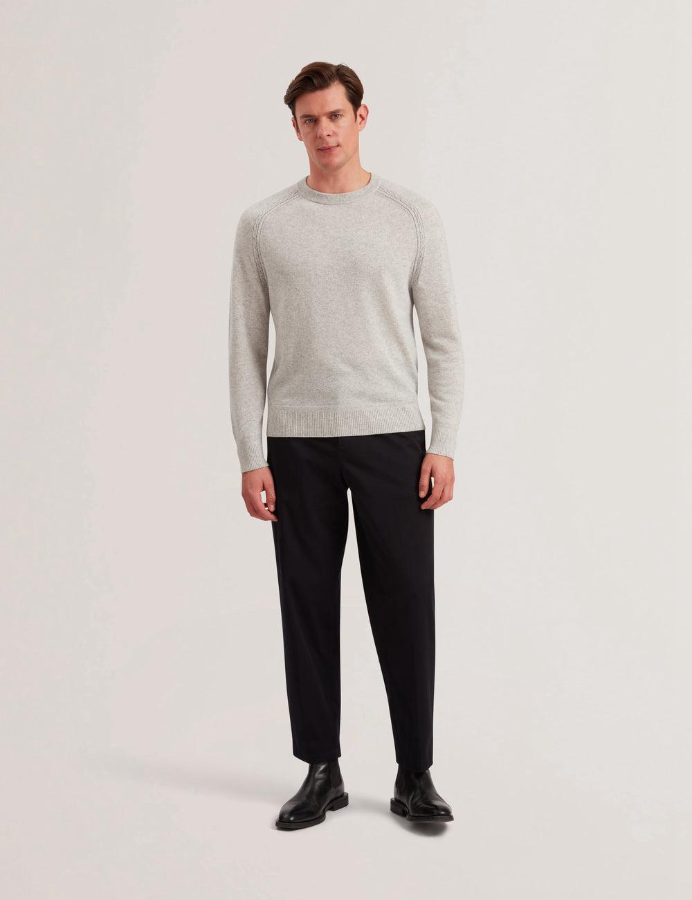 Men Ted Baker GLANT - Cashmere Cable Detail Crew Neck Jumpers Grey | XIKL59278