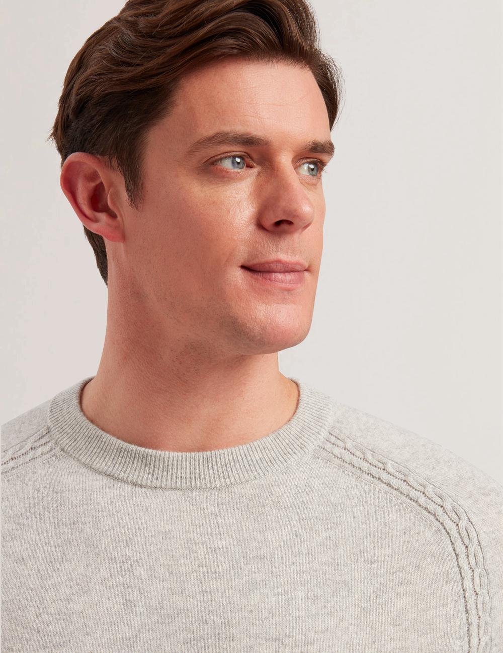 Men Ted Baker GLANT - Cashmere Cable Detail Crew Neck Jumpers Grey | XIKL59278