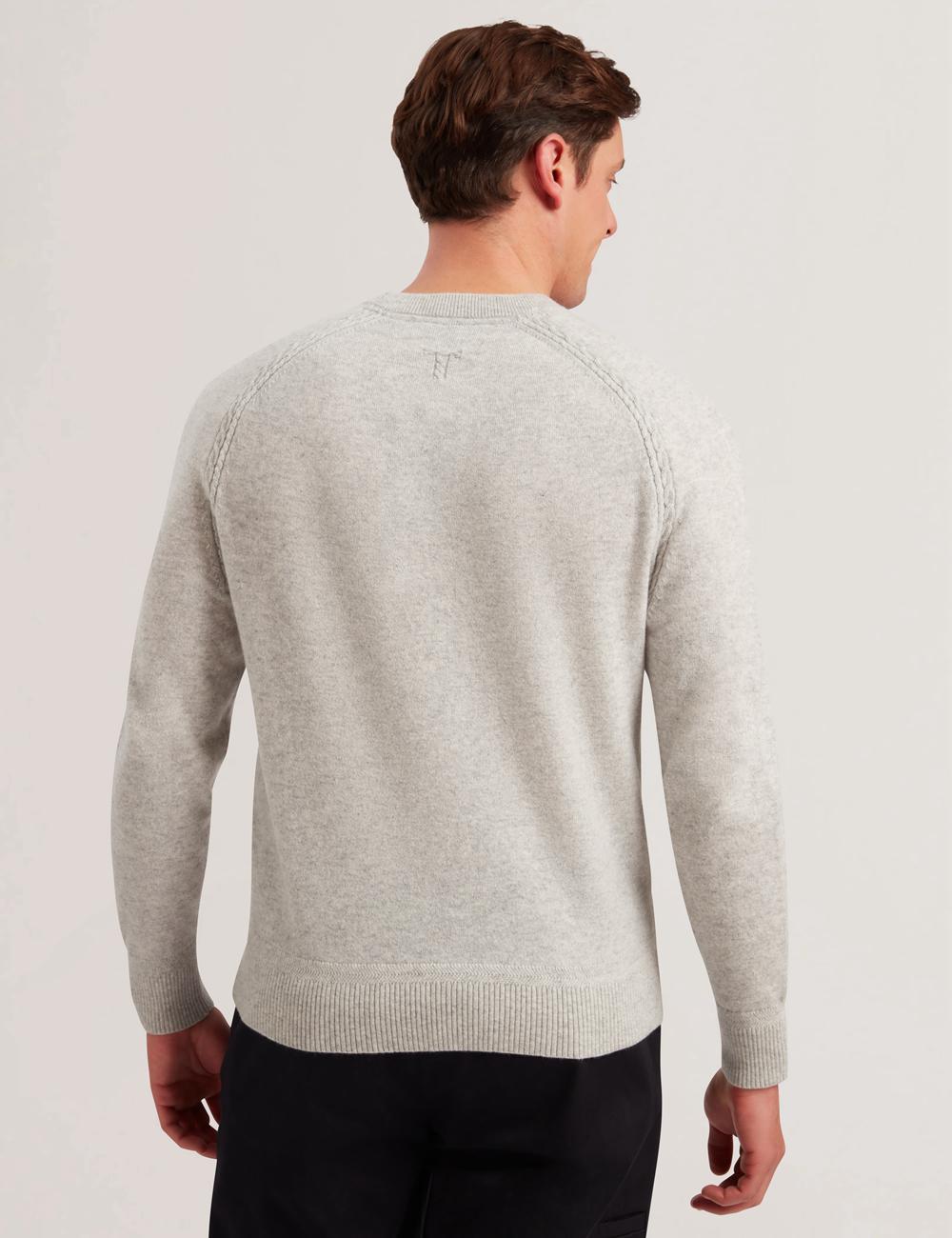 Men Ted Baker GLANT - Cashmere Cable Detail Crew Neck Jumpers Grey | XIKL59278