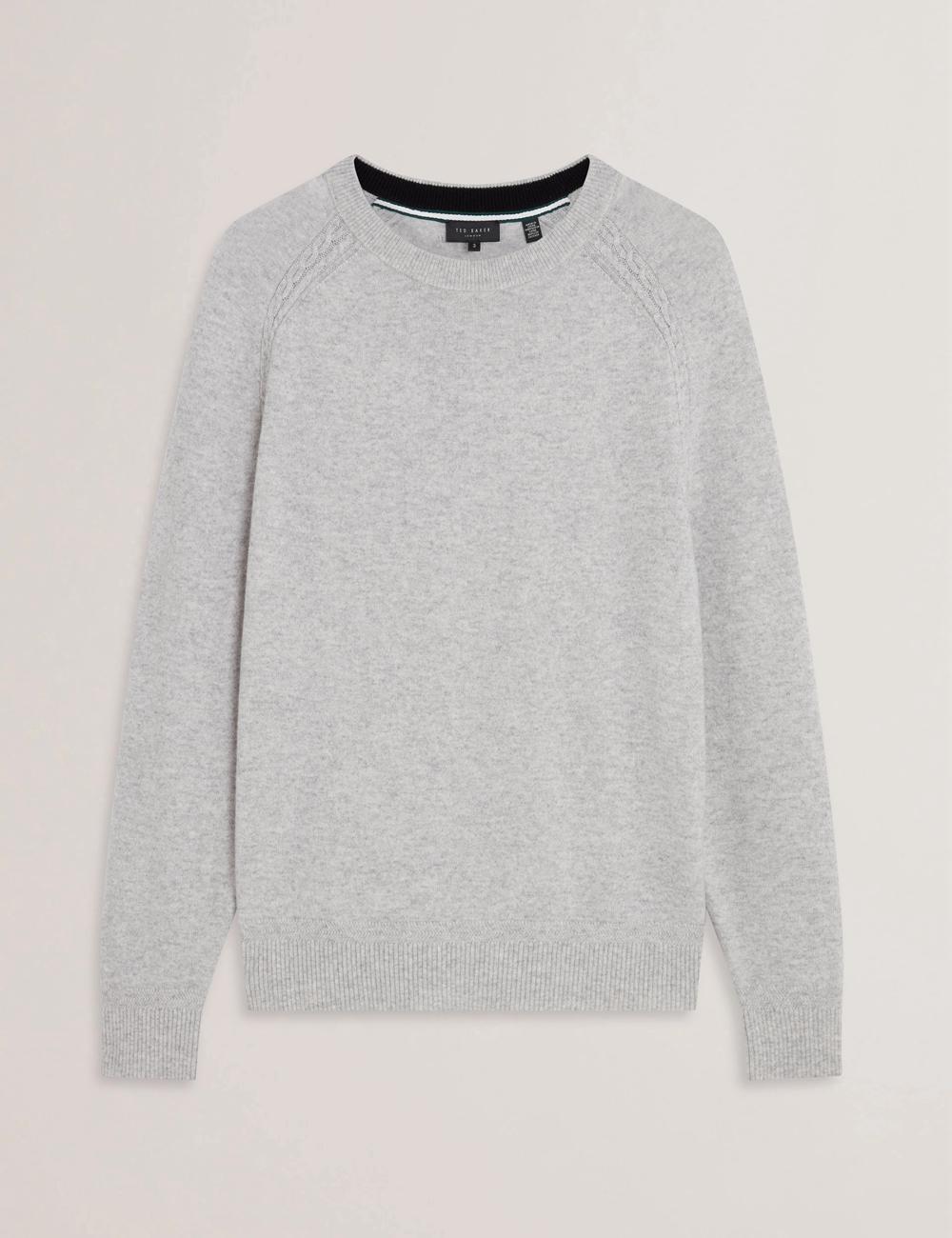 Men Ted Baker GLANT - Cashmere Cable Detail Crew Neck Jumpers Grey | XIKL59278