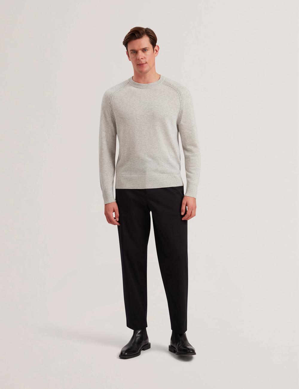 Men Ted Baker GLANT - Cashmere Cable Detail Crew Neck Jumpers Grey | XIKL59278