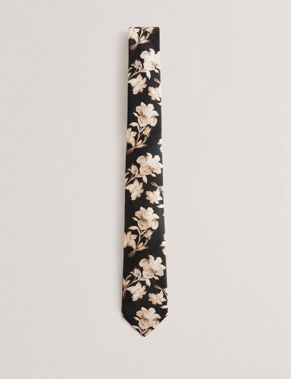 Men Ted Baker GOULDE - Two Tone Floral Print Silk Ties Black | DEXW13678