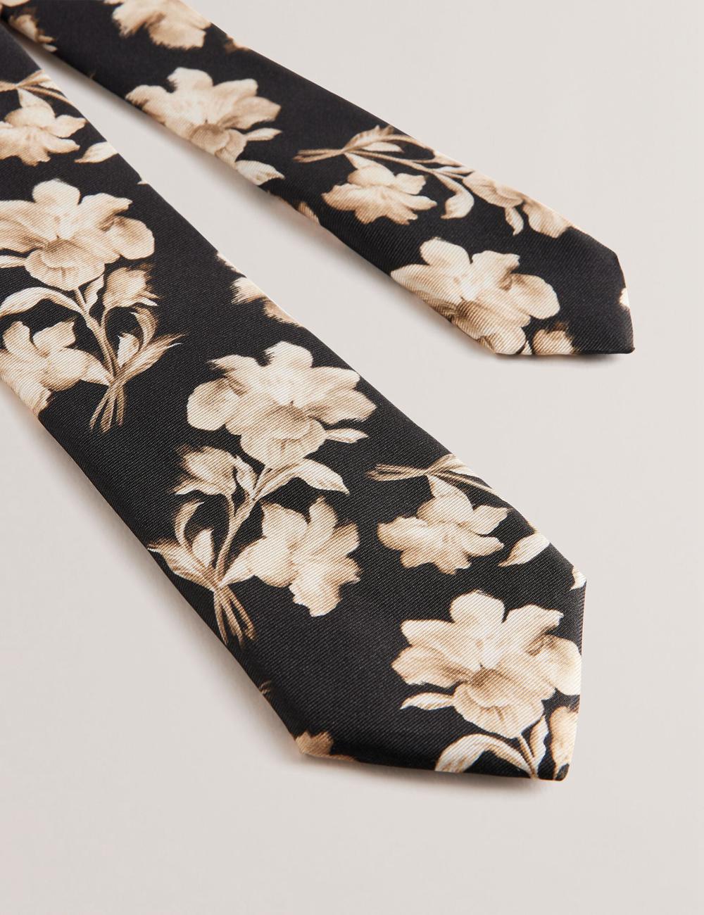 Men Ted Baker GOULDE - Two Tone Floral Print Silk Ties Black | DEXW13678