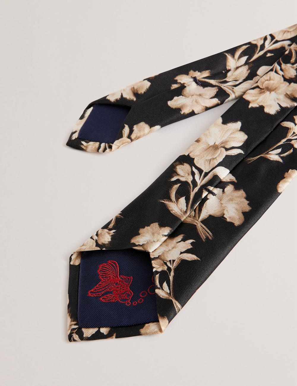 Men Ted Baker GOULDE - Two Tone Floral Print Silk Ties Black | DEXW13678