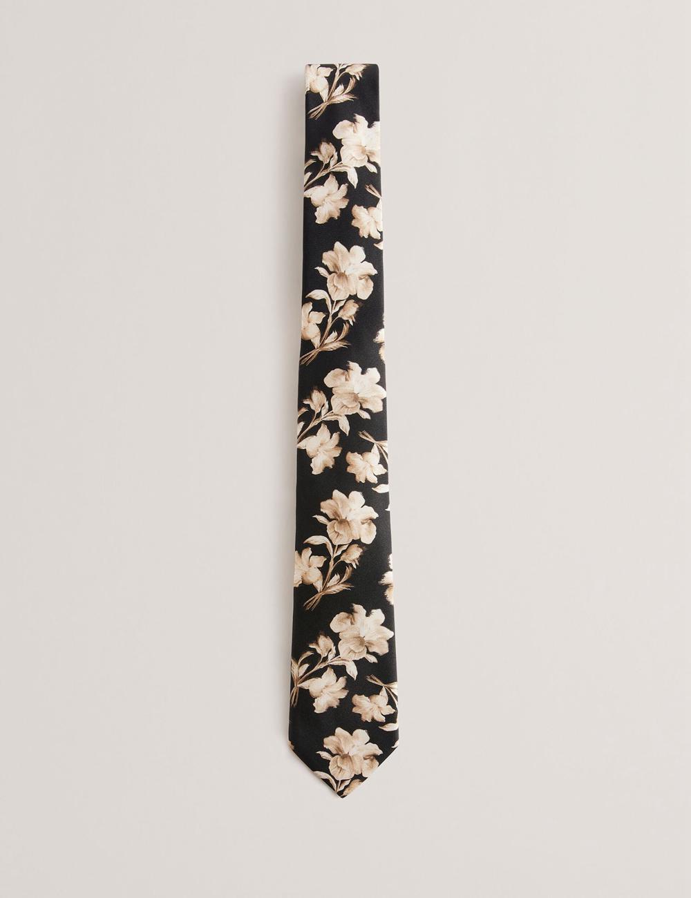 Men Ted Baker GOULDE - Two Tone Floral Print Silk Ties Black | DEXW13678