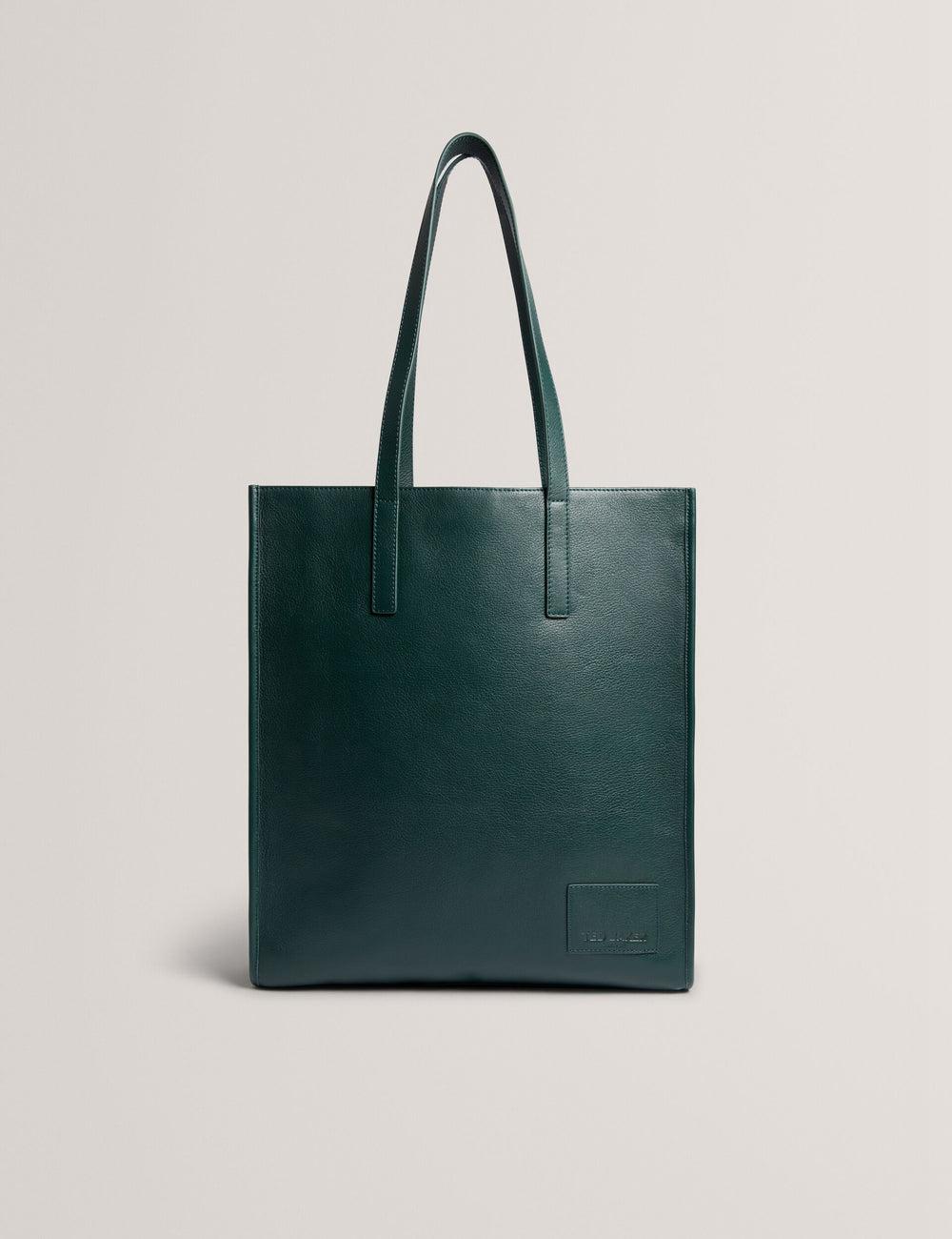 Men Ted Baker GRIFFIS - Tall Grained Leather Tote Bags Dk-Green | CEQX78312