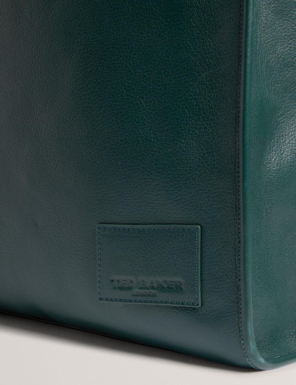 Men Ted Baker GRIFFIS - Tall Grained Leather Tote Bags Dk-Green | CEQX78312