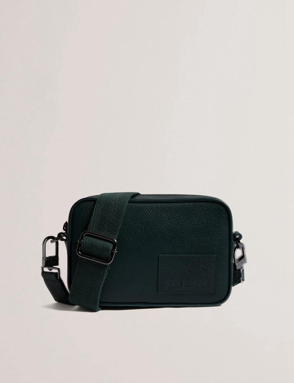 Men Ted Baker GRIFIN - Grained Leather Crossbody Pouch Crossbody Bags Dk-Green | YGMQ07814