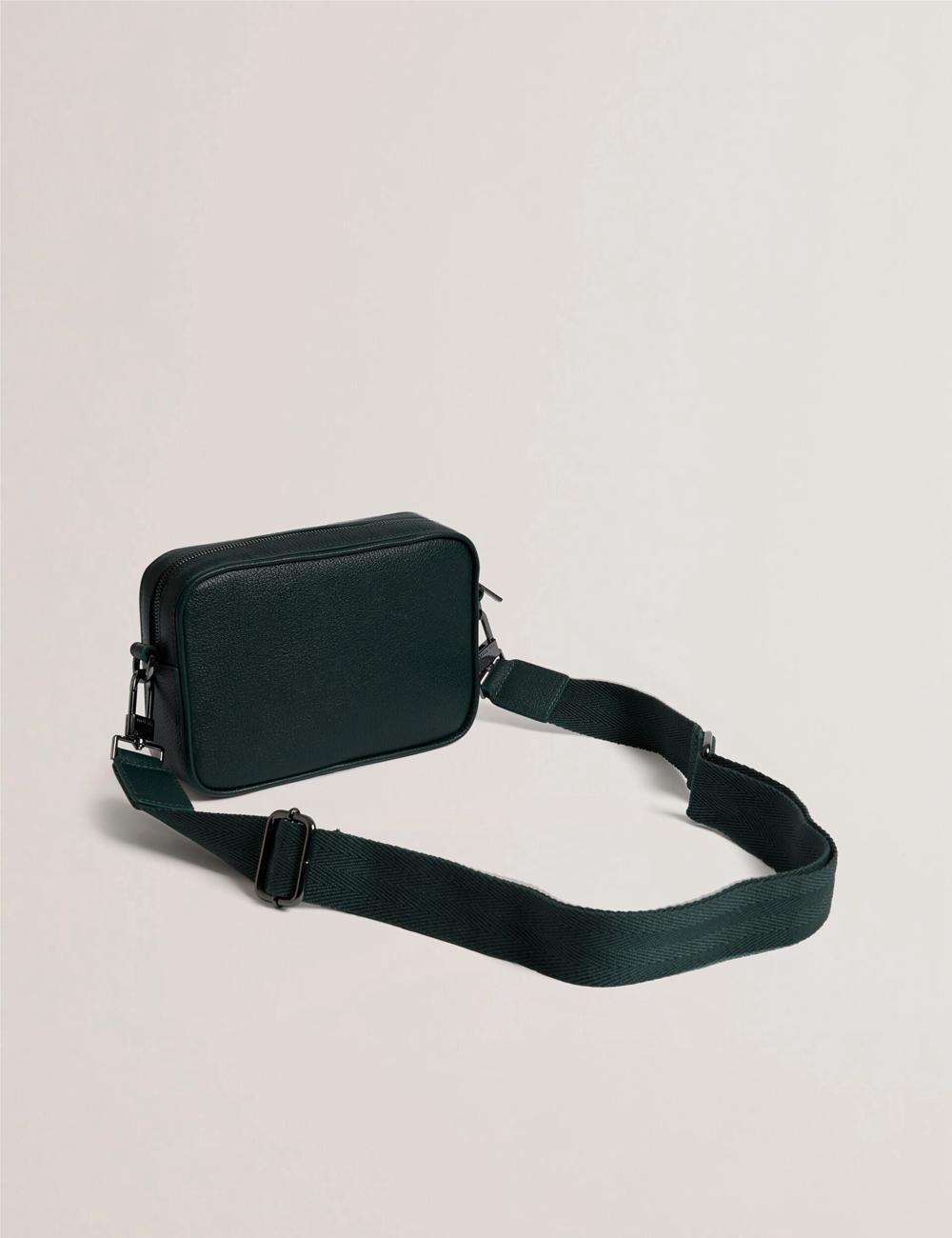 Men Ted Baker GRIFIN - Grained Leather Crossbody Pouch Crossbody Bags Dk-Green | YGMQ07814