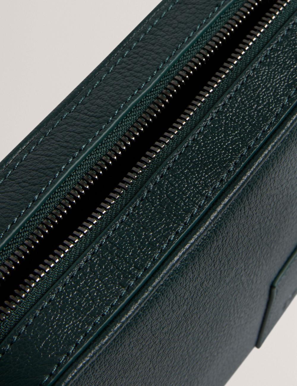 Men Ted Baker GRIFIN - Grained Leather Crossbody Pouch Crossbody Bags Dk-Green | YGMQ07814