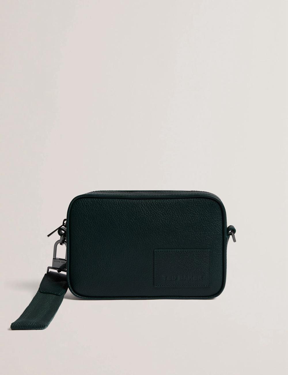 Men Ted Baker GRIFIN - Grained Leather Crossbody Pouch Crossbody Bags Dk-Green | YGMQ07814