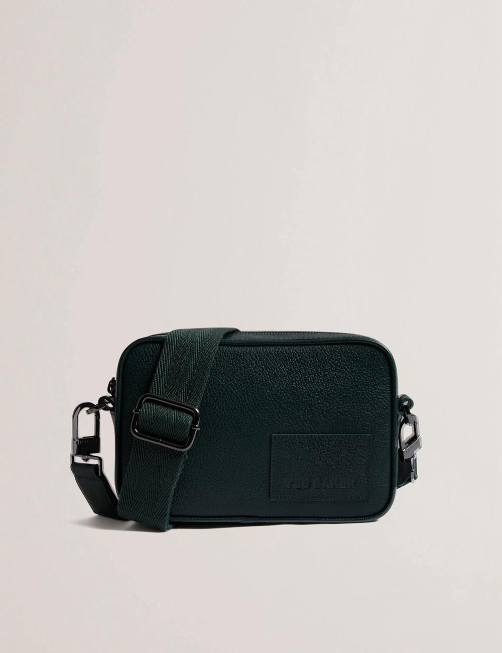 Men Ted Baker GRIFIN - Grained Leather Crossbody Pouch Crossbody Bags Dk-Green | YGMQ07814