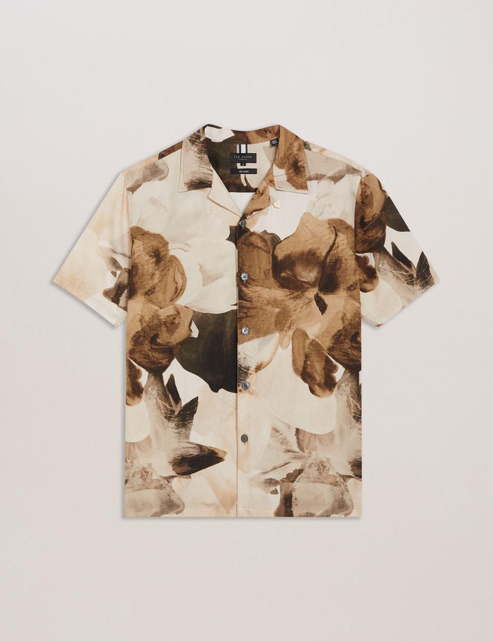 Men Ted Baker HENRIS - Short Sleeve Relaxed Floral Print Casual Shirts Ecru | SKRI20438