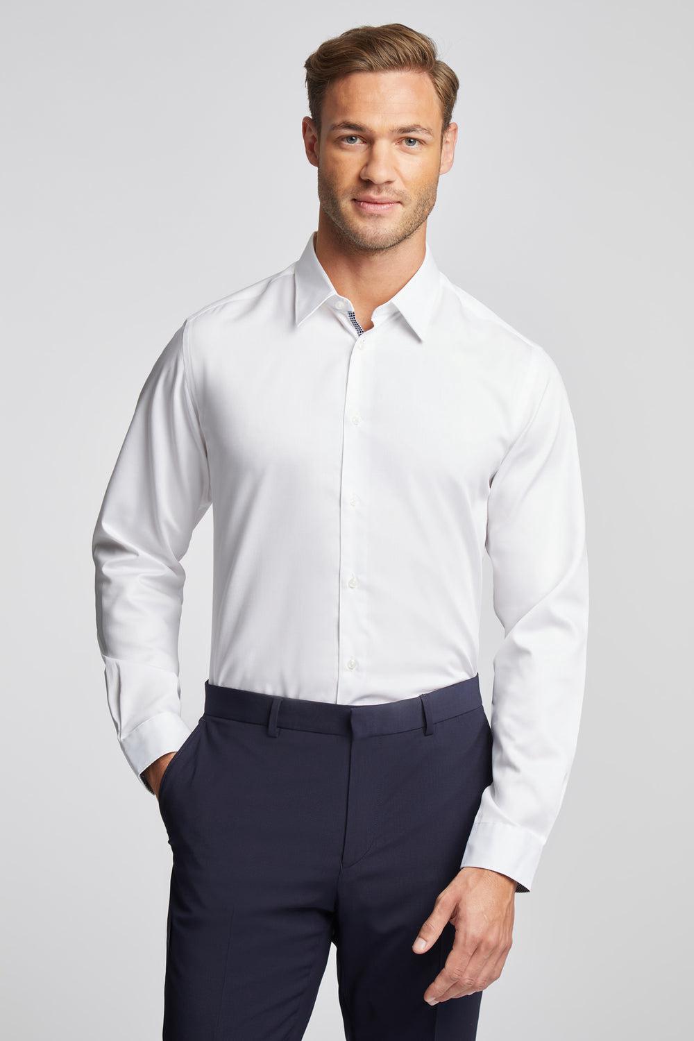 Men Ted Baker HOLMES - Slim Fit Plain Cotton Formal Shirts White | FRUD16423