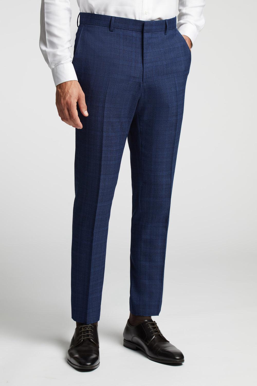 Men Ted Baker HOYLETS - Soft Check Slim Fit Suit Trousers Navy | NDXE08925