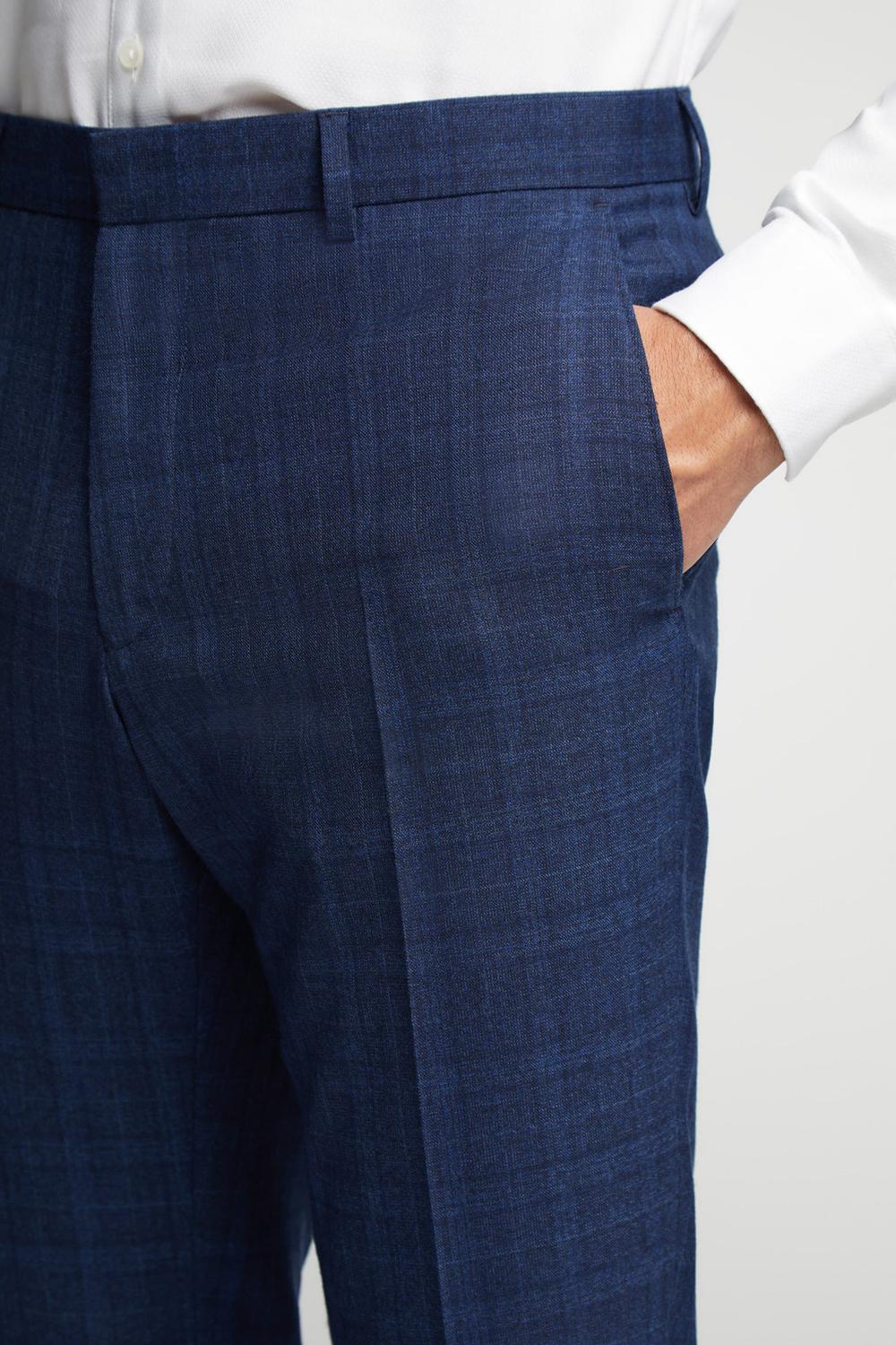 Men Ted Baker HOYLETS - Soft Check Slim Fit Suit Trousers Navy | NDXE08925