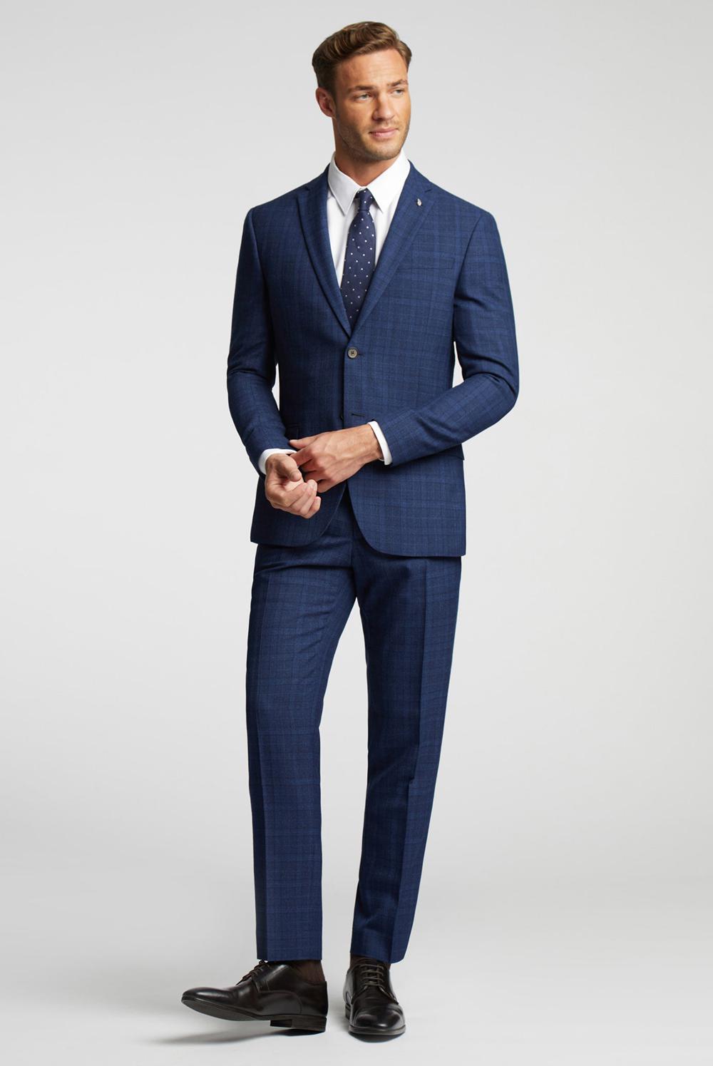 Men Ted Baker HOYLETS - Soft Check Slim Fit Suit Trousers Navy | NDXE08925