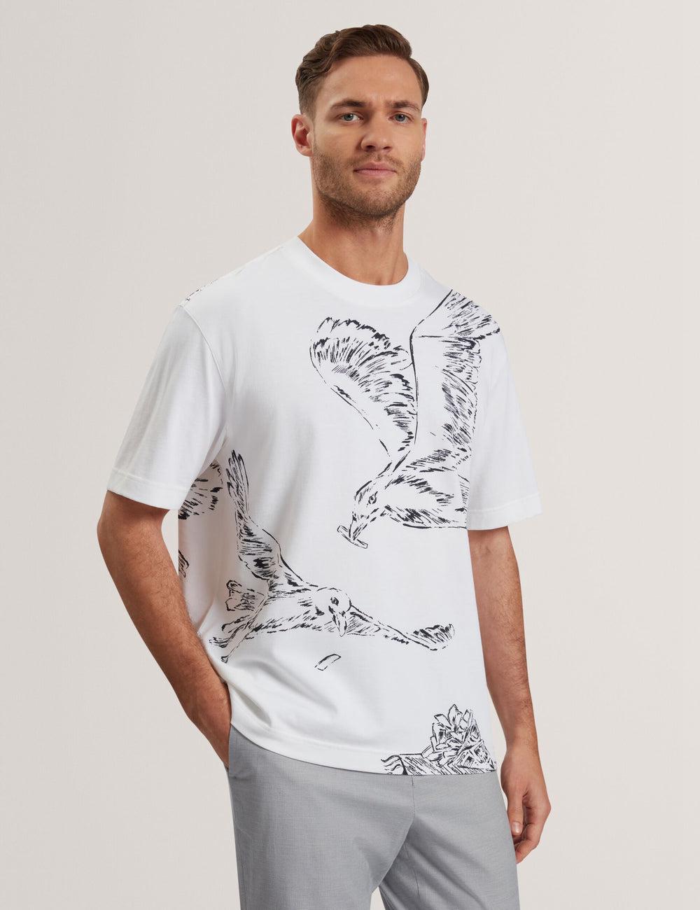 Men Ted Baker JAMESIO - Short Sleeve Graphic Seagull T-Shirts White | IMYZ07135