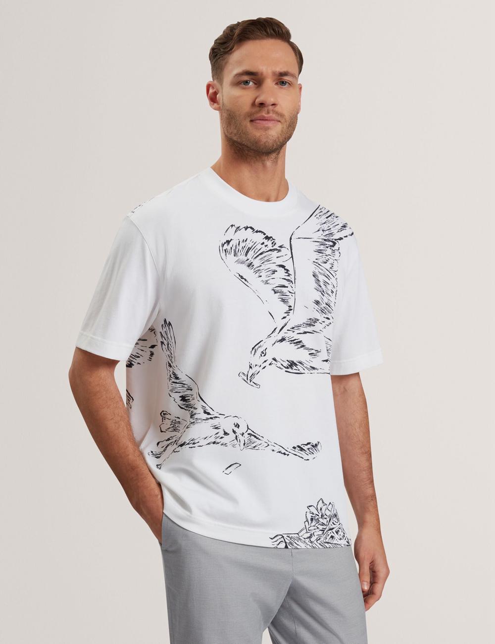 Men Ted Baker JAMESIO - Short Sleeve Graphic Seagull T-Shirts White | IMYZ07135