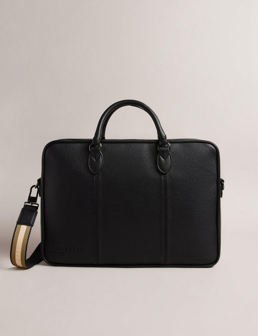 Men Ted Baker KADEN - Branded Webbing PU Leather Document Shoulder Bags Black | GJMA79105