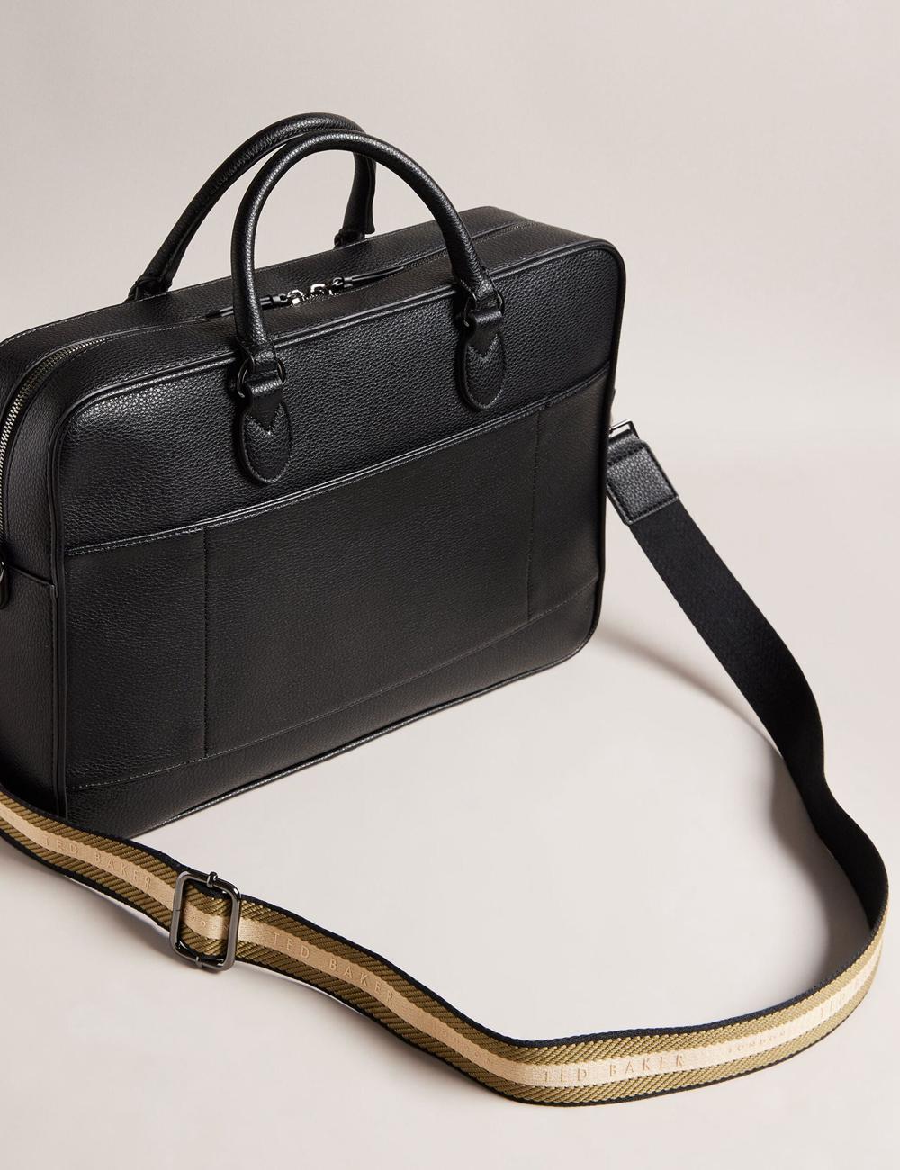 Men Ted Baker KADEN - Branded Webbing PU Leather Document Shoulder Bags Black | GJMA79105