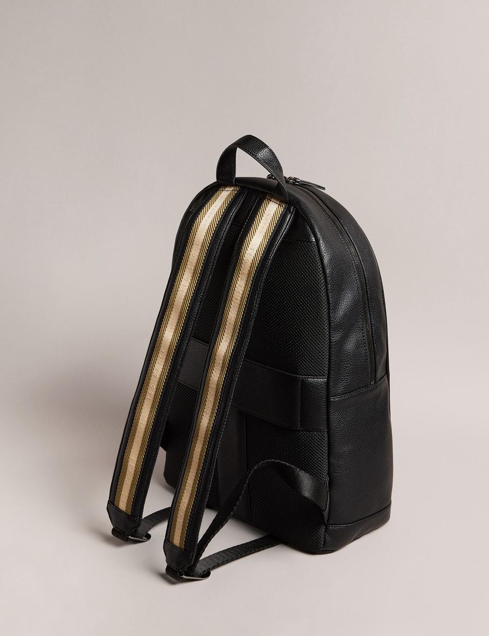 Men Ted Baker KAILEB - Webbing Strap Faux Leather Backpacks Black | VDJS32715