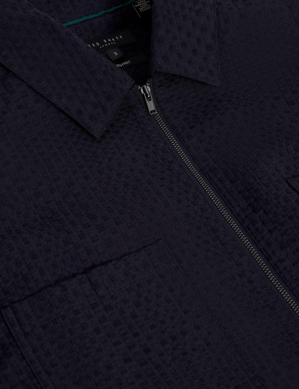 Men Ted Baker KAILINS - Long Sleeve Zip-Through Cotton Overshirt Overshirts Navy | PFIY28753