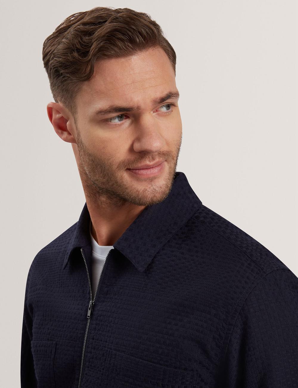 Men Ted Baker KAILINS - Long Sleeve Zip-Through Cotton Overshirt Overshirts Navy | PFIY28753