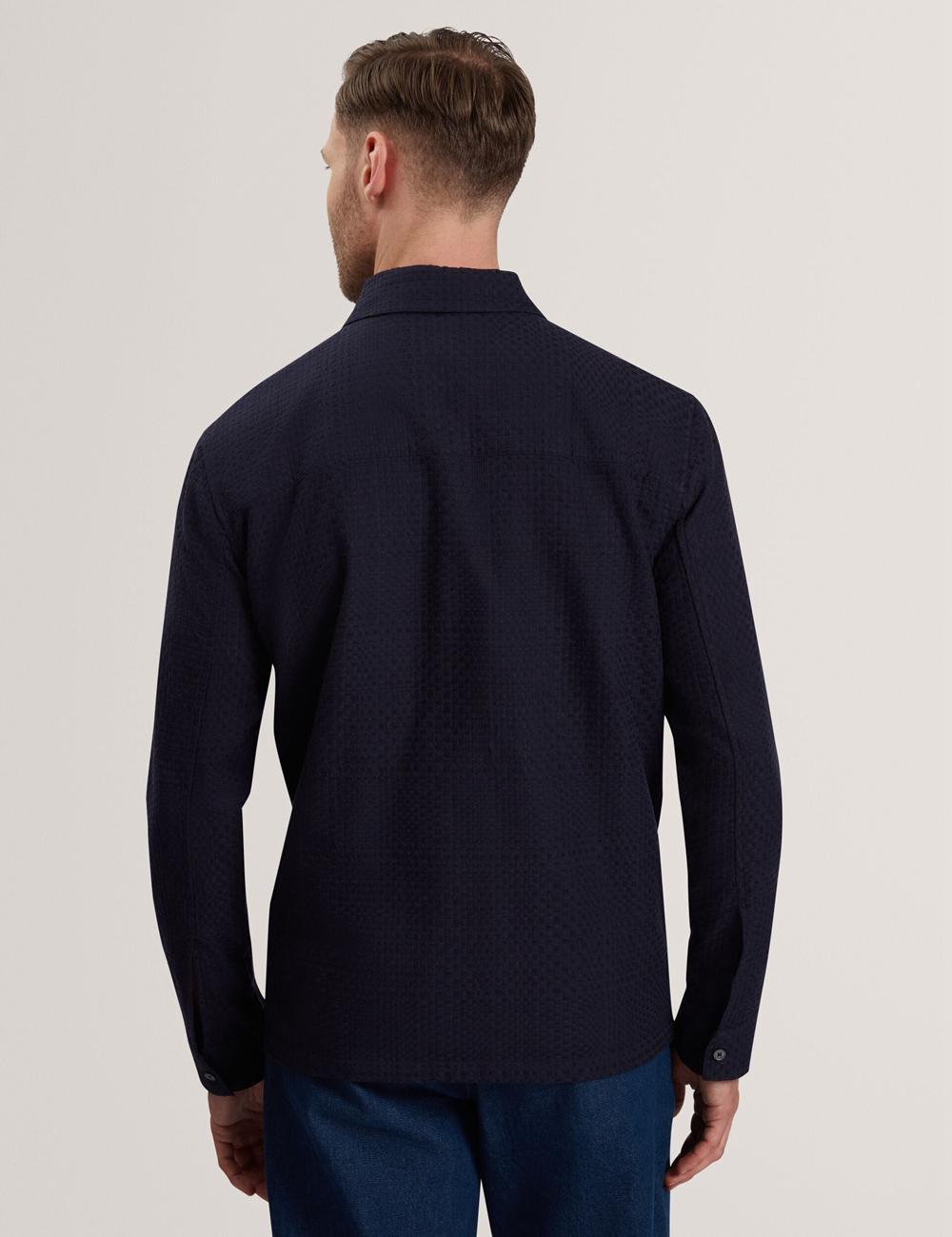 Men Ted Baker KAILINS - Long Sleeve Zip-Through Cotton Overshirt Overshirts Navy | PFIY28753