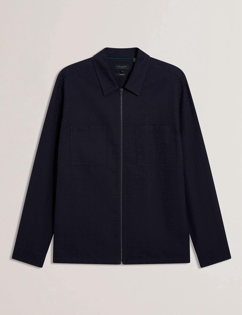 Men Ted Baker KAILINS - Long Sleeve Zip-Through Cotton Overshirt Overshirts Navy | PFIY28753