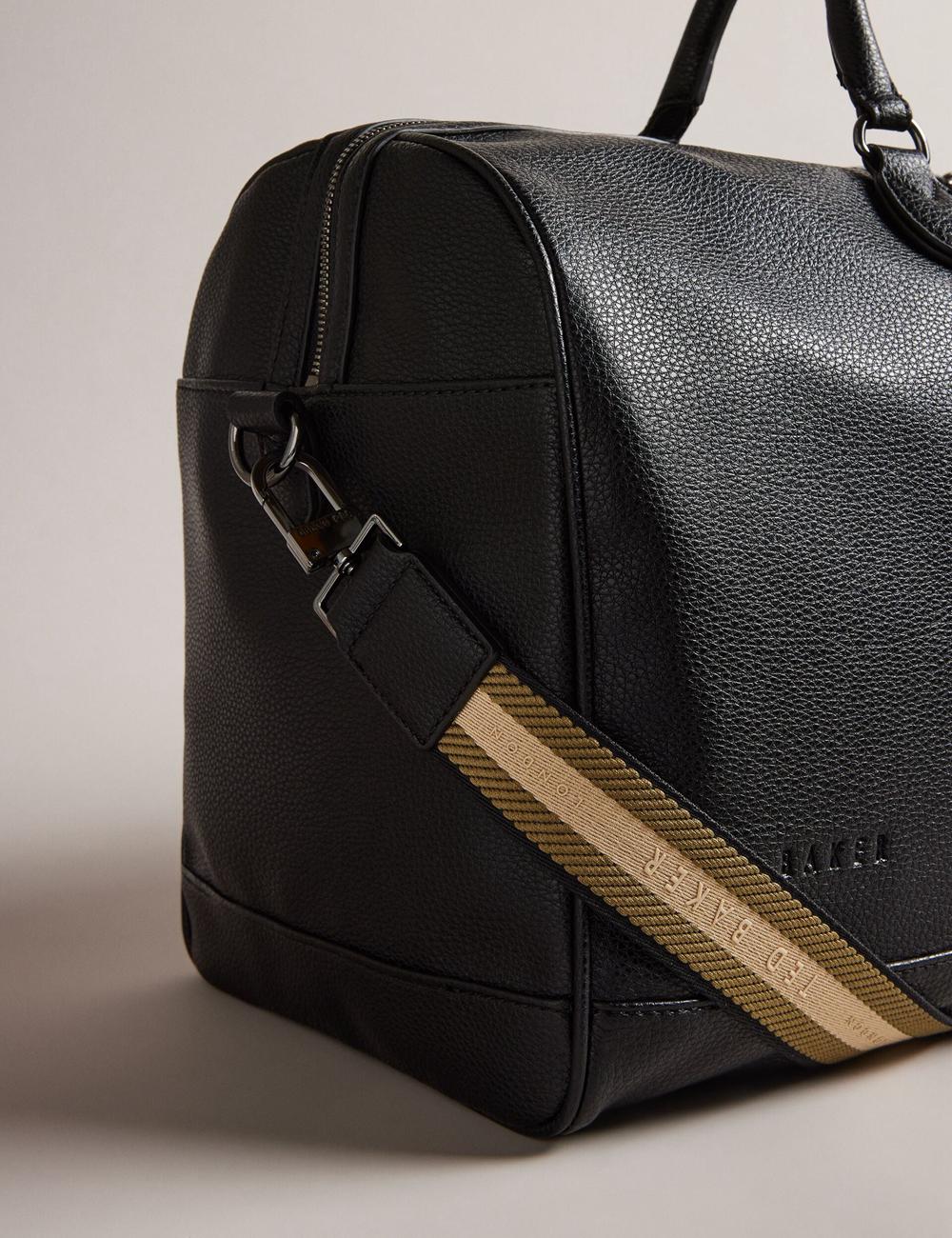 Men Ted Baker KALVIN - Webbing Faux Leather Holdall Bags Black | PIRS08514