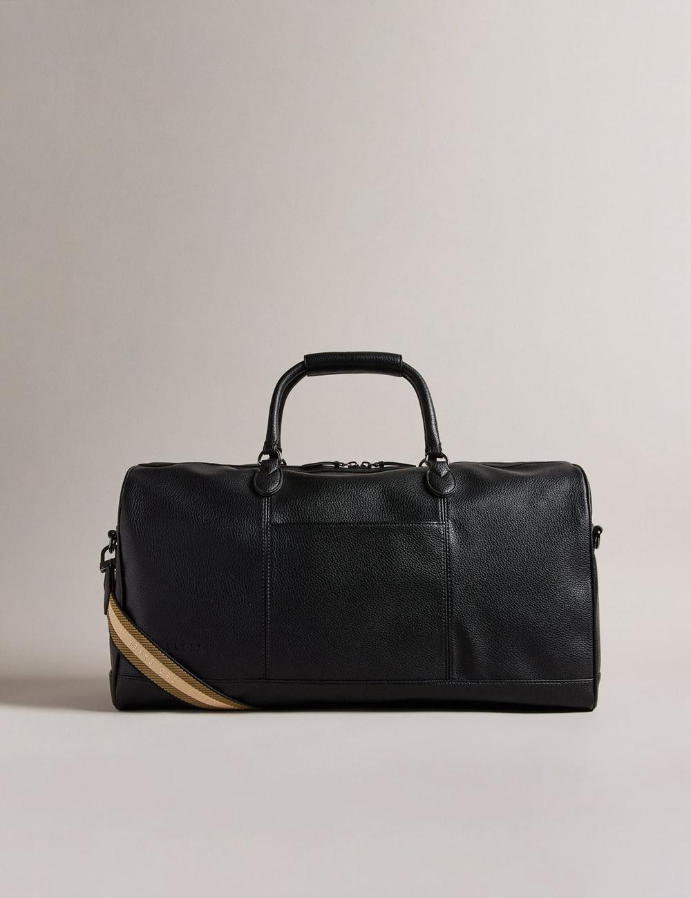 Men Ted Baker KALVIN - Webbing Faux Leather Holdall Bags Black | PIRS08514