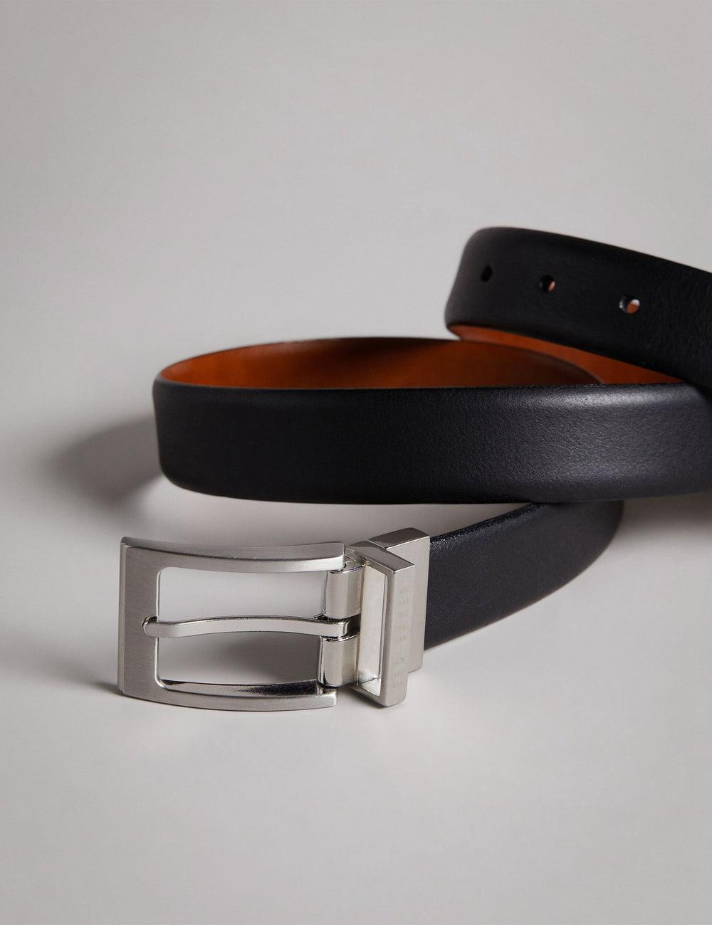 Men Ted Baker KARMER - Reversible Smooth Leather Belts Black | GEKC37029