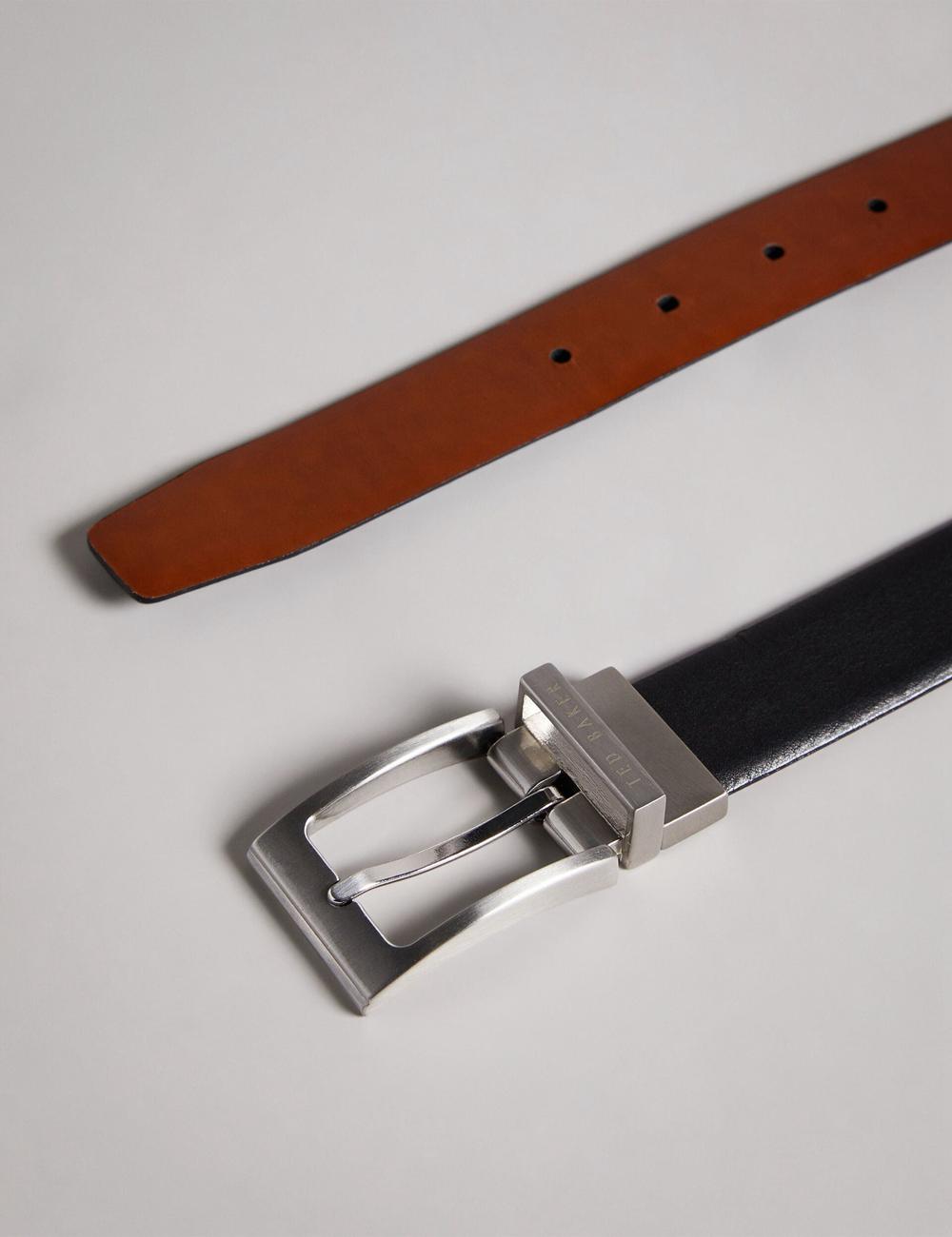 Men Ted Baker KARMER - Reversible Smooth Leather Belts Black | GEKC37029