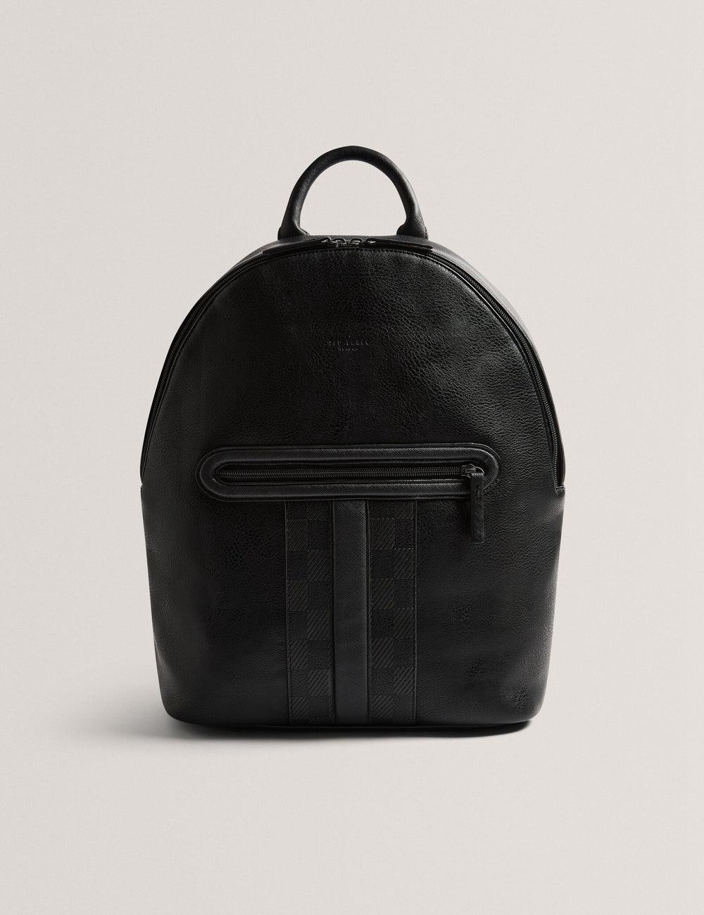 Men Ted Baker KEIIGAN - Striped Panel PU Reporter Backpacks Black | XLYC73982