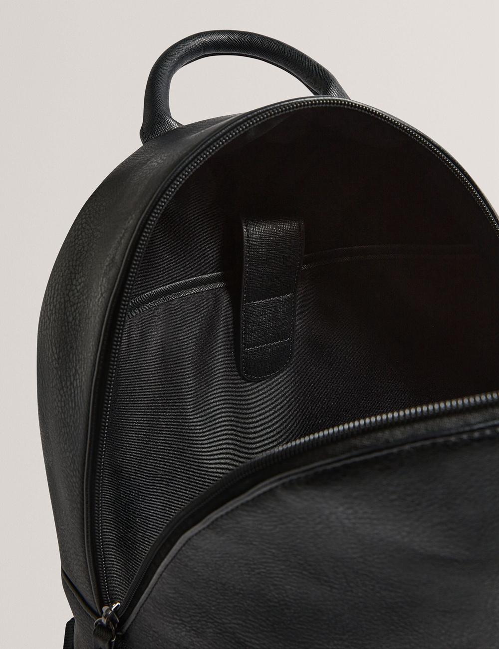 Men Ted Baker KEIIGAN - Striped Panel PU Reporter Backpacks Black | XLYC73982